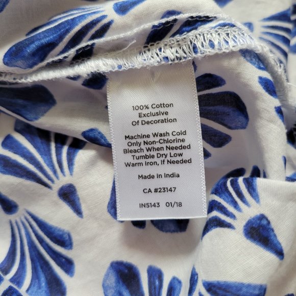 Talbots Petite MP Blue & White Geometric Print Top With Tassel Hem & 3/4 Sleeves - Picture 7 of 7